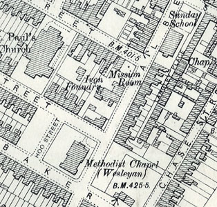 Bailey Hill Wesleyan Methodist church on a map of 1901